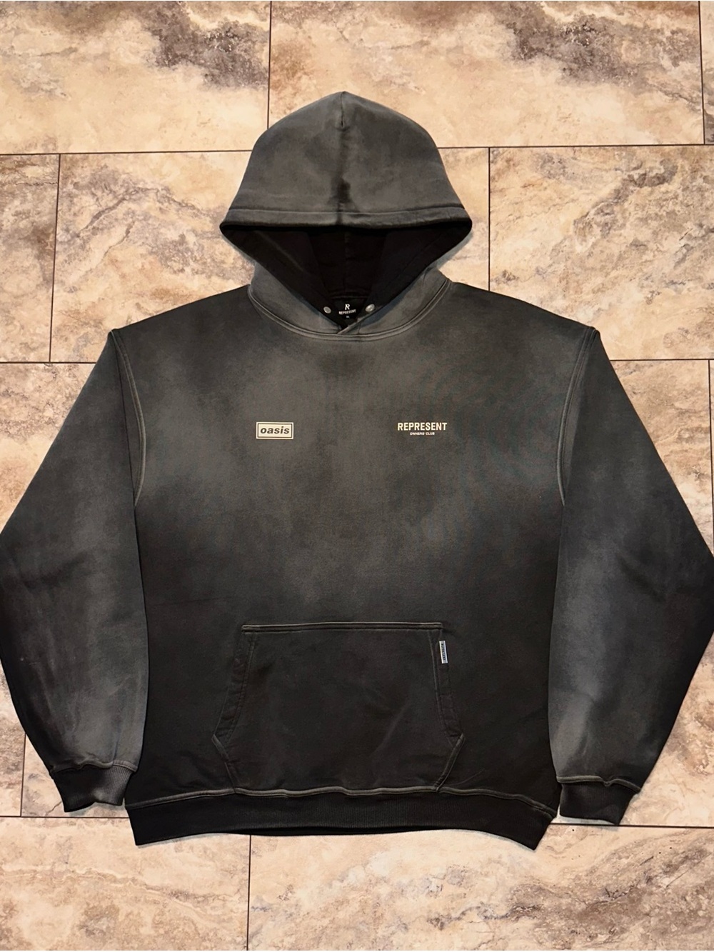 Represent x Oasis Owners Club Graphic Hoodie Washed Black Size XL